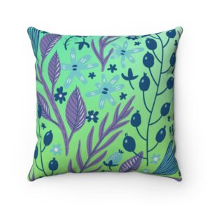 Spun Polyester Square Pillow - Berry Leafy Pattern