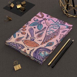 Hardcover Journal Matte - Bird Pattern Pink/Orange